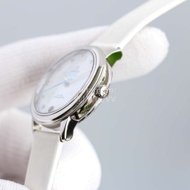 Omega 32.7mm Dial Leather Strap Watch White