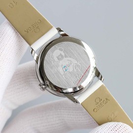 Omega 32.7mm Dial Leather Strap Watch White