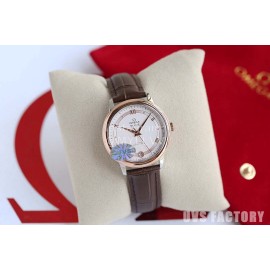 Omega Roman Numeral Dial Brown Leather Strap Watch