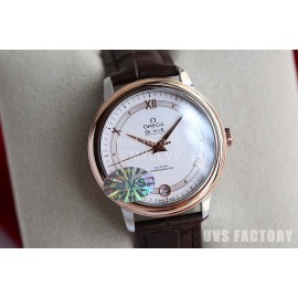 Omega Roman Numeral Dial Brown Leather Strap Watch