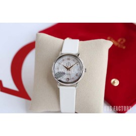 Omega Roman Numeral Dial White Leather Strap Watch