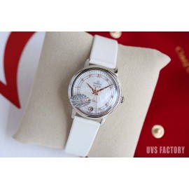 Omega Roman Numeral Dial White Leather Strap Watch
