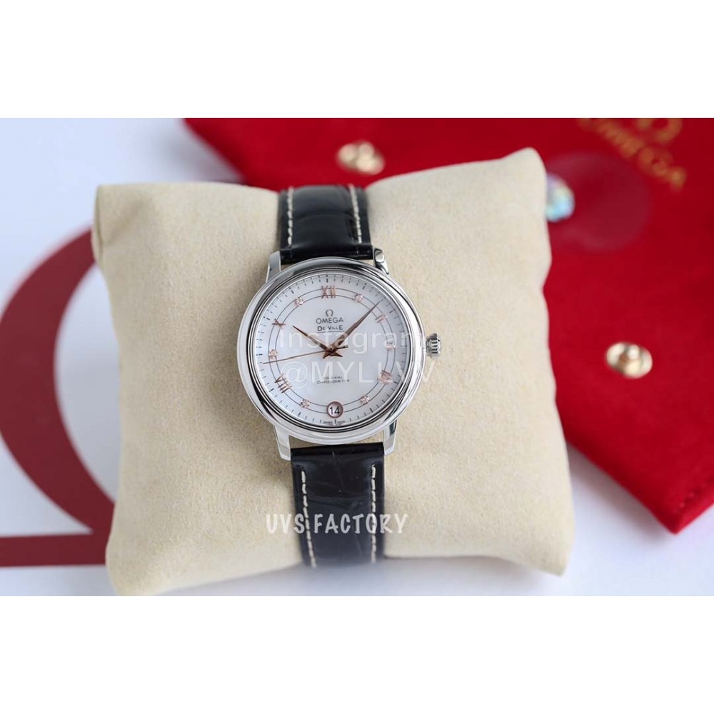 Omega New Sapphire Crystal Leather Strap Watch