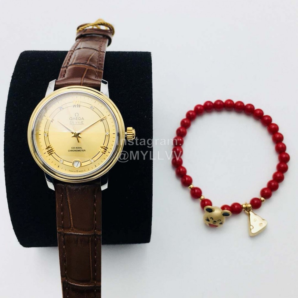 Omega 316l Steel Case Brown Leather Strap Watch