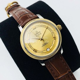 Omega 316l Steel Case Brown Leather Strap Watch