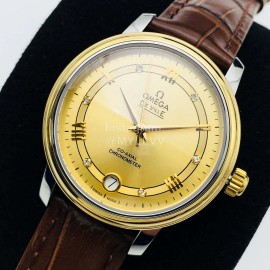 Omega 316l Steel Case Brown Leather Strap Watch