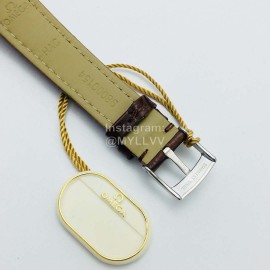 Omega 316l Steel Case Brown Leather Strap Watch