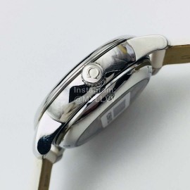 Omega 316l Steel Case White Leather Strap Watch