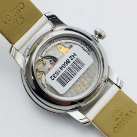 Omega 316l Steel Case White Leather Strap Watch