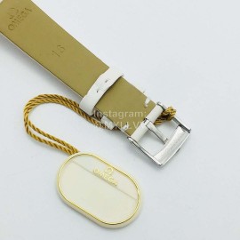 Omega 316l Steel Case White Leather Strap Watch