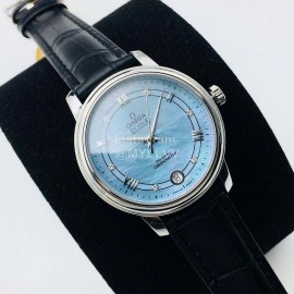 Omega 316l Steel Case Leather Strap Watch Blue