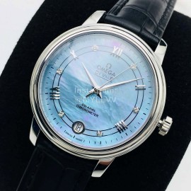 Omega 316l Steel Case Leather Strap Watch Blue