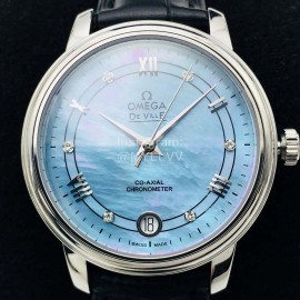 Omega 316l Steel Case Leather Strap Watch Blue