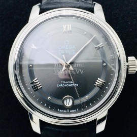 Omega 316l Steel Case Leather Strap Gray Dial Watch