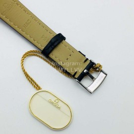 Omega 316l Steel Case Leather Strap Gray Dial Watch