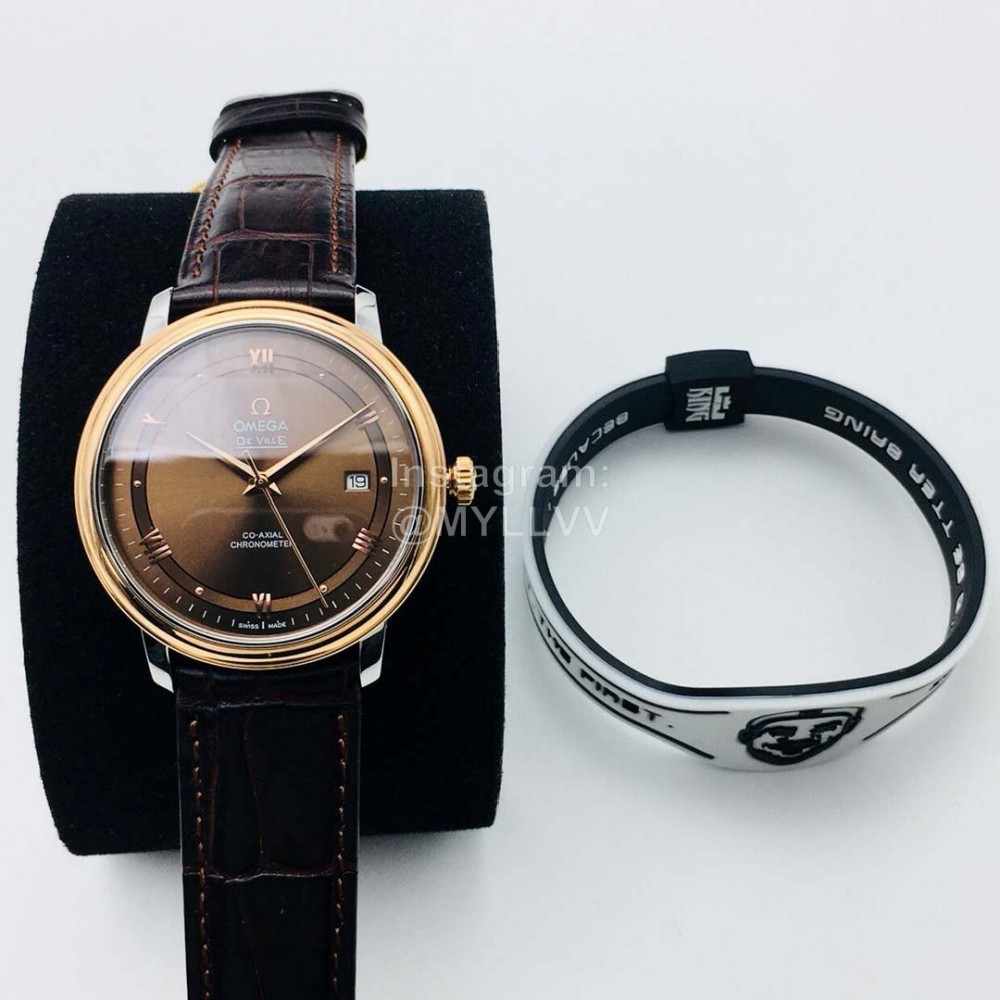 Omega 316l Steel Case Leather Strap Brown Dial Watch