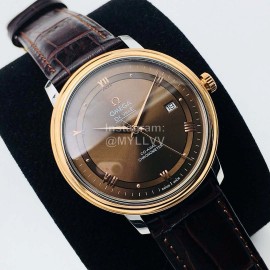 Omega 316l Steel Case Leather Strap Brown Dial Watch