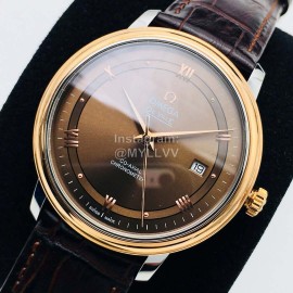 Omega 316l Steel Case Leather Strap Brown Dial Watch