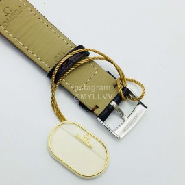 Omega 316l Steel Case Leather Strap Brown Dial Watch