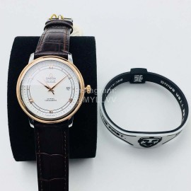 Omega Leather Strap 316l Steel Case Watch