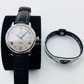 Omega Leather Strap Gray Dial 316l Steel Case Watch