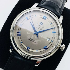 Omega Leather Strap Gray Dial 316l Steel Case Watch