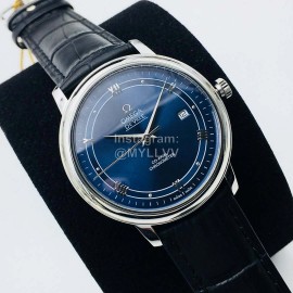 Omega Blue Leather Strap 316l Steel Case Watch