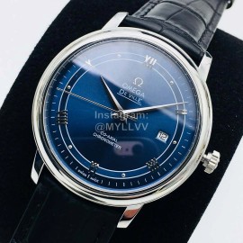 Omega Blue Leather Strap 316l Steel Case Watch