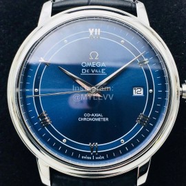 Omega Blue Leather Strap 316l Steel Case Watch