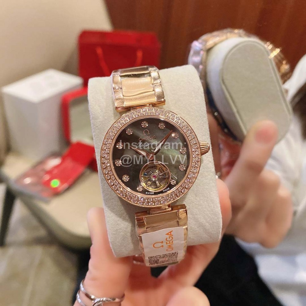 Omega Ladymatic Diamond Sapphire Crystal Watch Gray