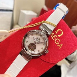 Omega Ladymatic Diamond Sapphire Crystal White Strap Watch