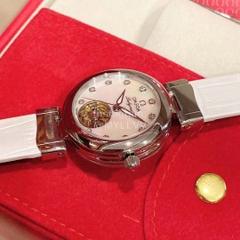 Omega Ladymatic Diamond Sapphire Crystal White Strap Watch