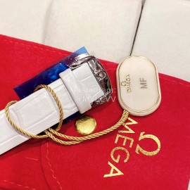 Omega Ladymatic Diamond Sapphire Crystal White Strap Watch