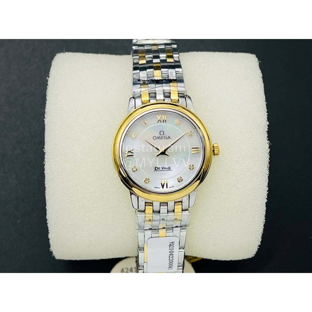 Omega Qtq Factory Sapphire Crystal Steel Strap Watch Gold