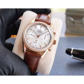 Omega Sapphire Crystal Leather Strap Watch Brown