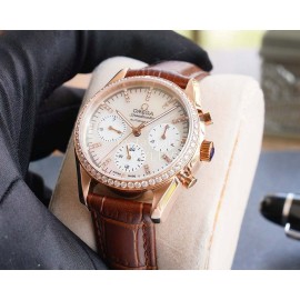 Omega Sapphire Crystal Leather Strap Watch Brown