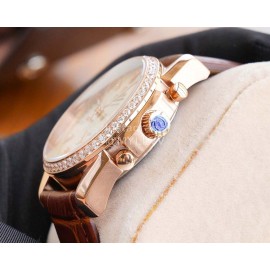 Omega Sapphire Crystal Leather Strap Watch Brown