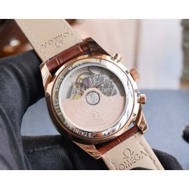 Omega Sapphire Crystal Leather Strap Watch Brown