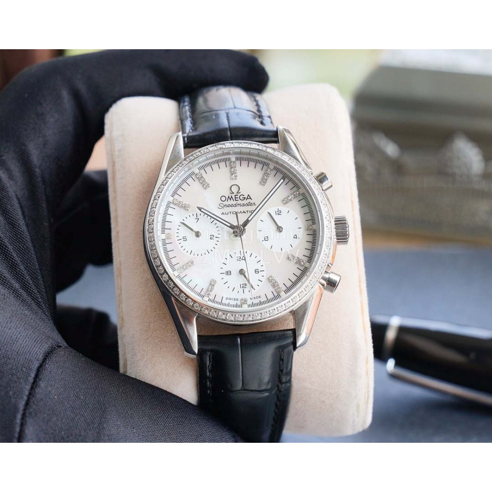 Omega Sapphire Crystal Leather Strap Watch Black