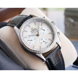 Omega Sapphire Crystal Leather Strap Watch Black