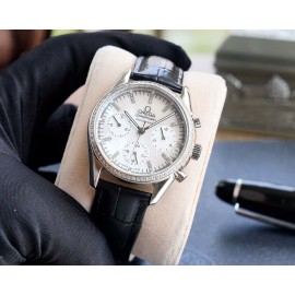 Omega Sapphire Crystal Leather Strap Watch Black