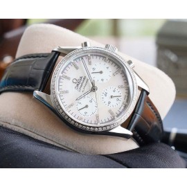 Omega Sapphire Crystal Leather Strap Watch Black