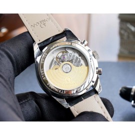 Omega Sapphire Crystal Leather Strap Watch Black