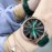 Omega Leather Strap Quartz Diamond Watch Green