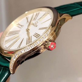 Omega Leather Strap Quartz Diamond Watch