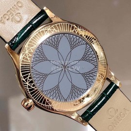 Omega Leather Strap Quartz Diamond Watch