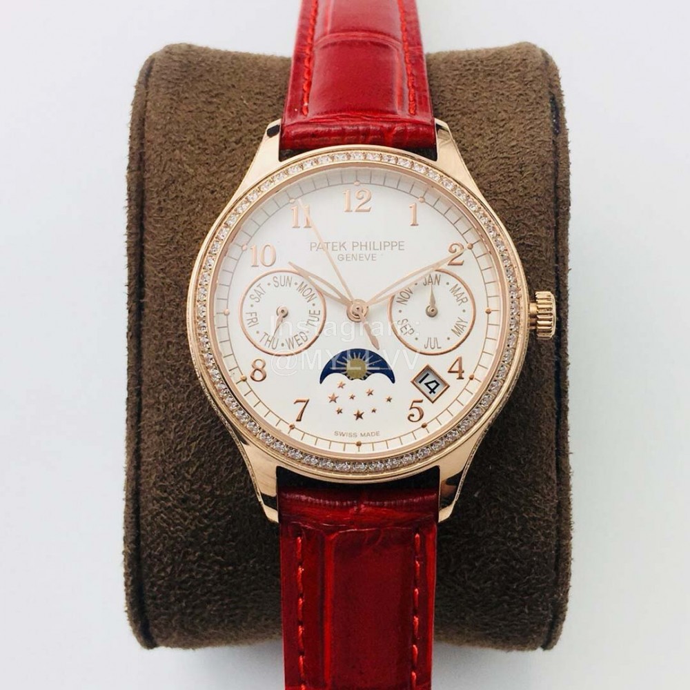 Patek Philippe 35mm Dial Leather Strap Multifunctional Watch Red