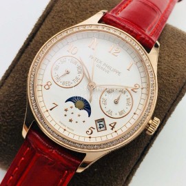 Patek Philippe 35mm Dial Leather Strap Multifunctional Watch Red