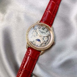 Patek Philippe Leather Strap Diamond Multifunctional Watch Red