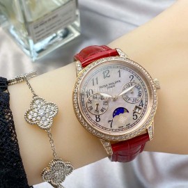 Patek Philippe Leather Strap Diamond Multifunctional Watch Red
